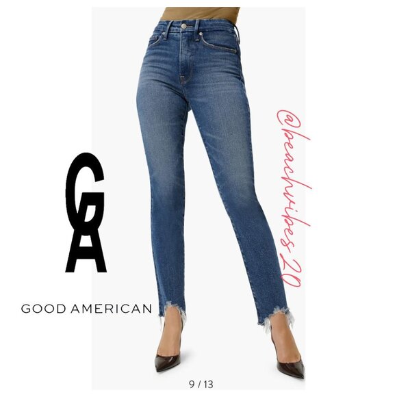 *GOOD AMERICAN Good Legs High Waist Chew Hem Ankle Cigarette Jeans BLUE842 O-27 - Picture 3 of 15